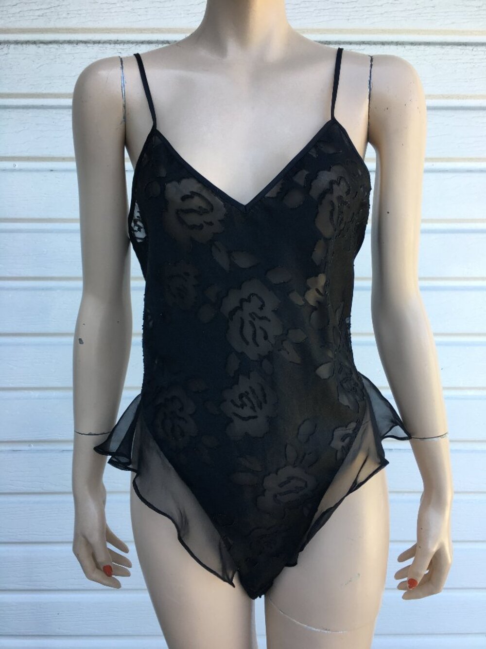 VTG Victoria's Secret Gold Label Sheer Lace Black Teddy Bodysuit Romper sz S